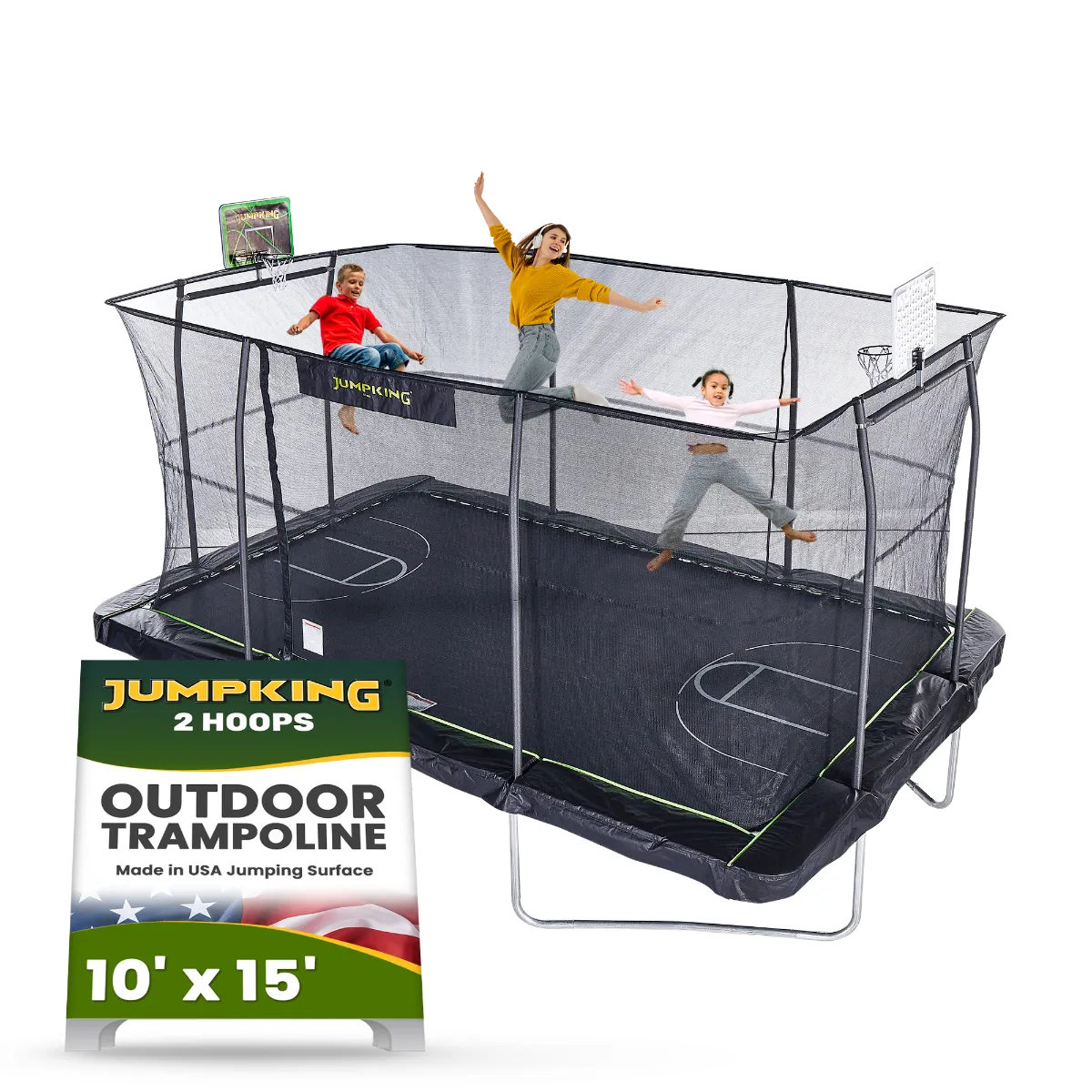 10ft X 15ft Rectangular Trampoline with hoop, Volley Ball Court, & Foot Step