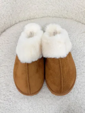 Bear Fluffy Faux Fur Lined Slipper in Chestnut