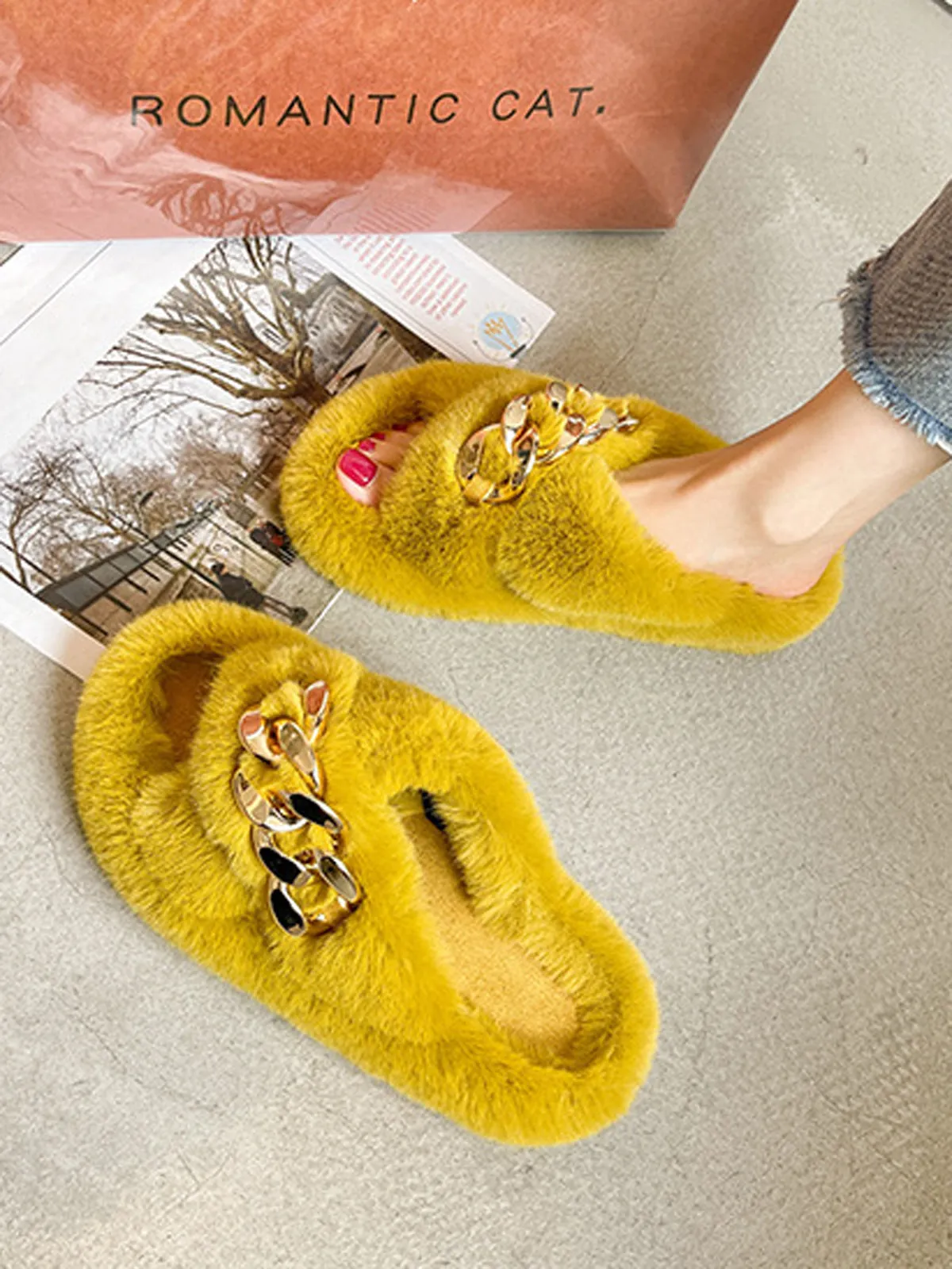 Chain Link Fuzzy Slippers - Yellow