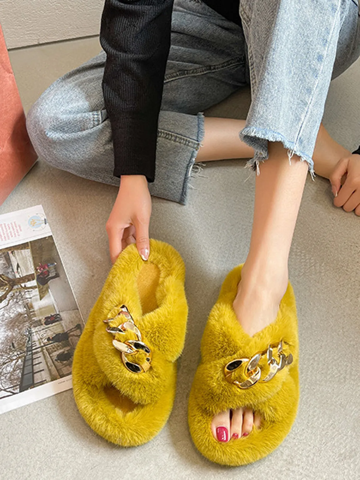 Chain Link Fuzzy Slippers - Yellow