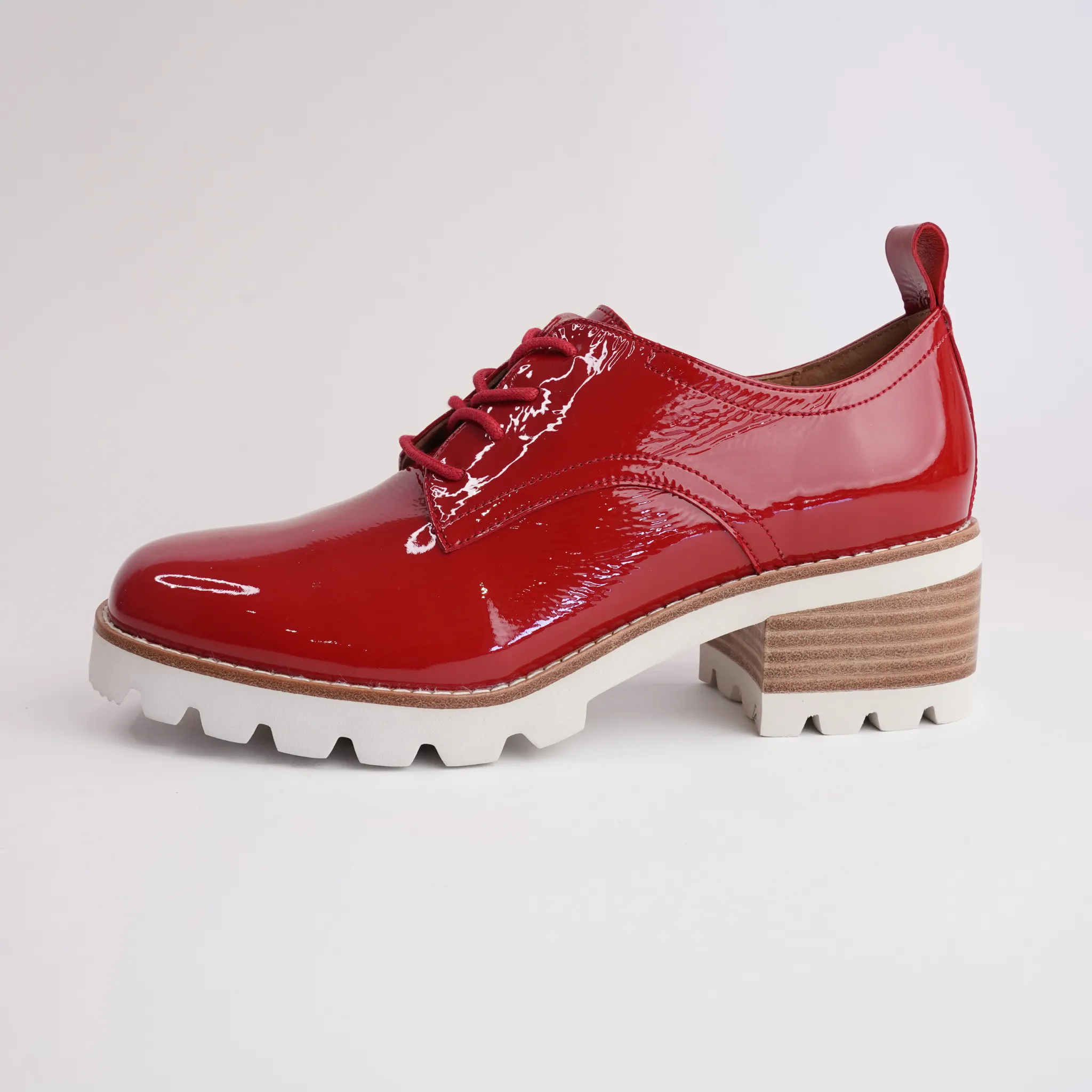 Daya Red Crinkle Patent Leather Heeled Loafers