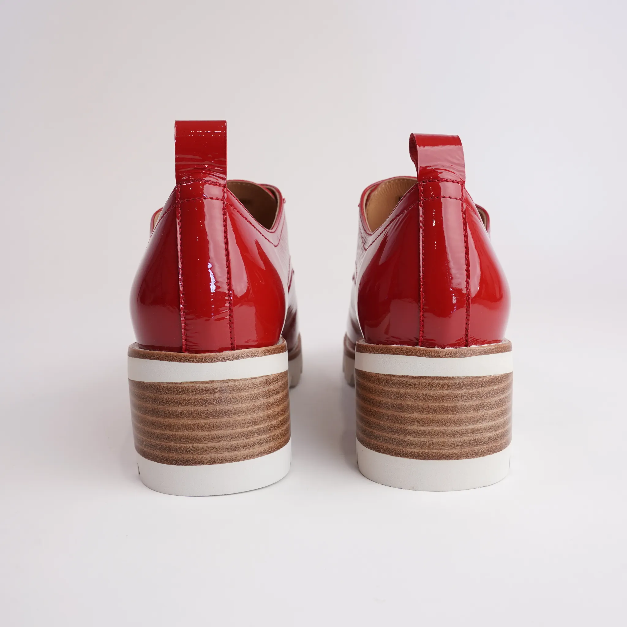 Daya Red Crinkle Patent Leather Heeled Loafers