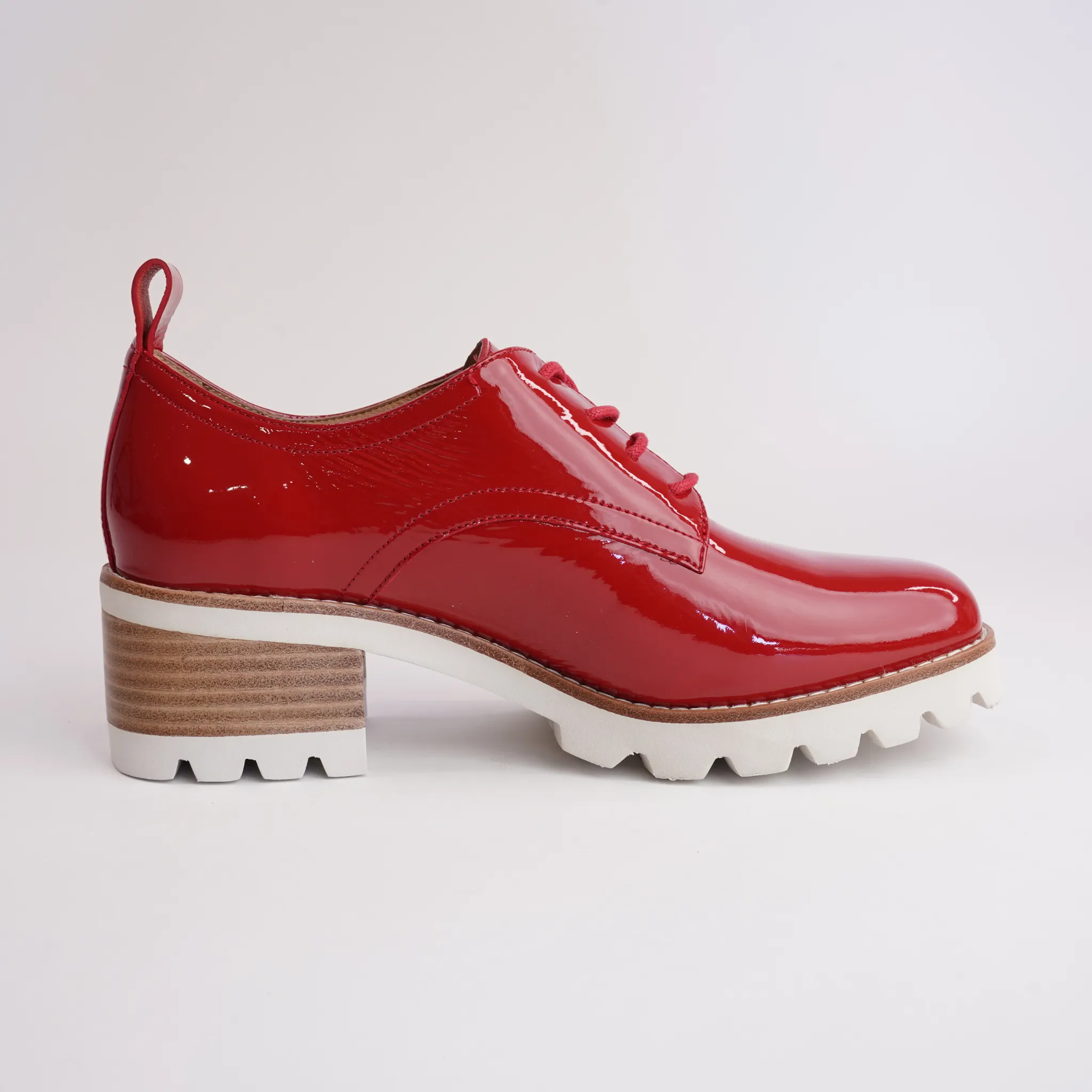 Daya Red Crinkle Patent Leather Heeled Loafers