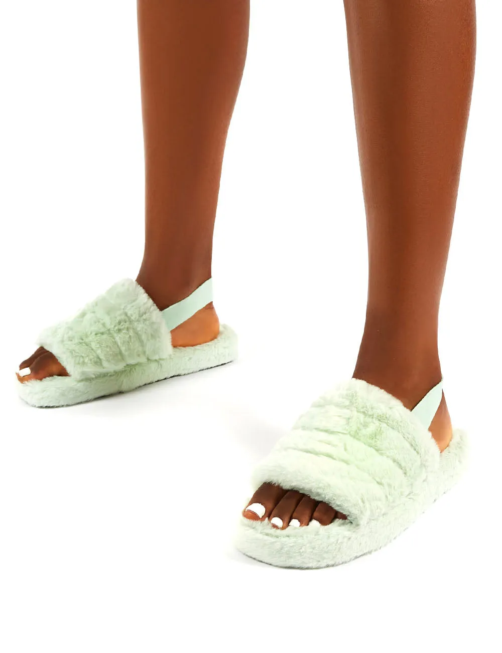Dreamtime Mint Fluffy Strap Back Slippers