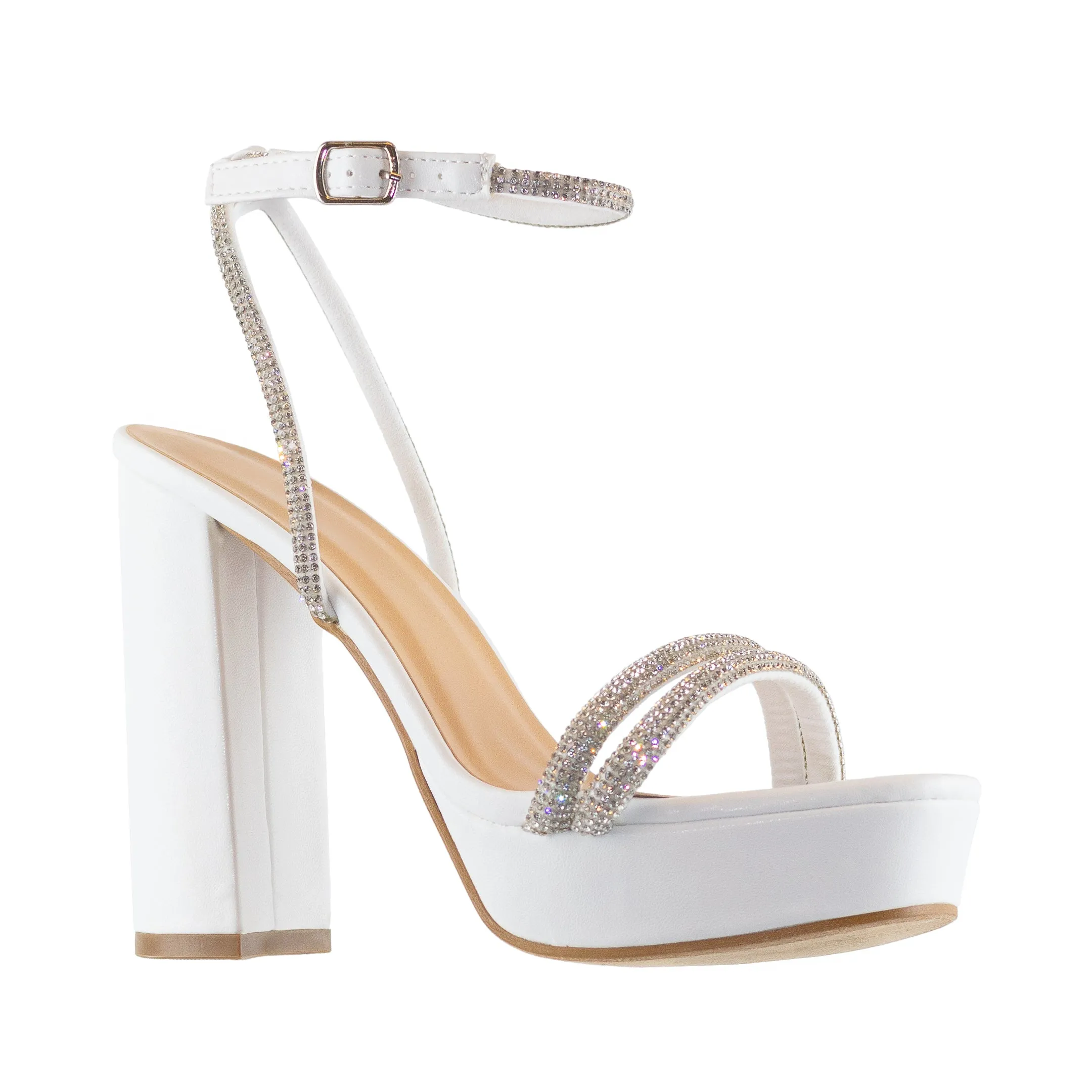 Eleanor - Embellished Ankle Strap Platform Heels, Chunky Heel & Synthetic Material, Glamorous Party Footwear, Bold & Comfortable for Evening Events