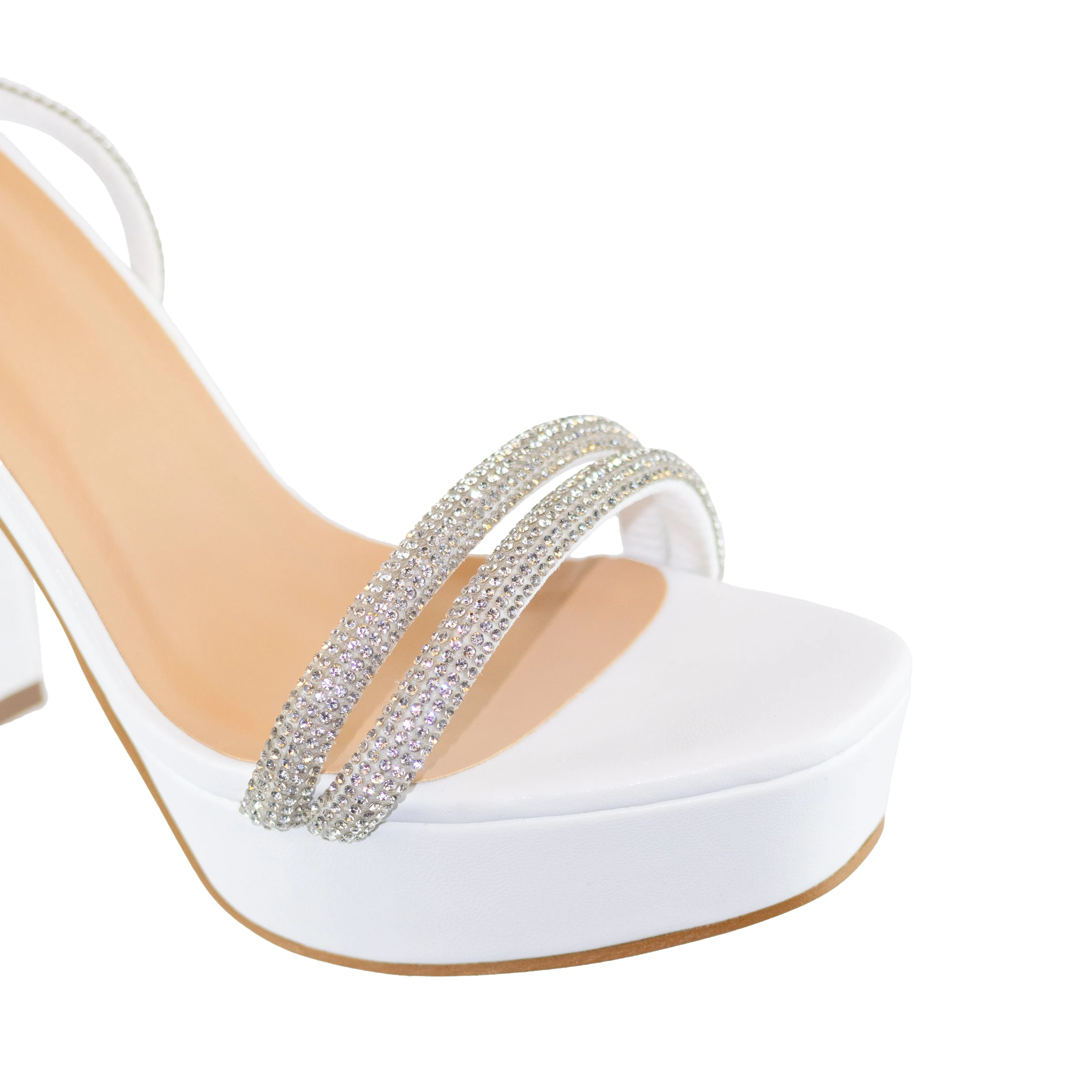Eleanor - Embellished Ankle Strap Platform Heels, Chunky Heel & Synthetic Material, Glamorous Party Footwear, Bold & Comfortable for Evening Events