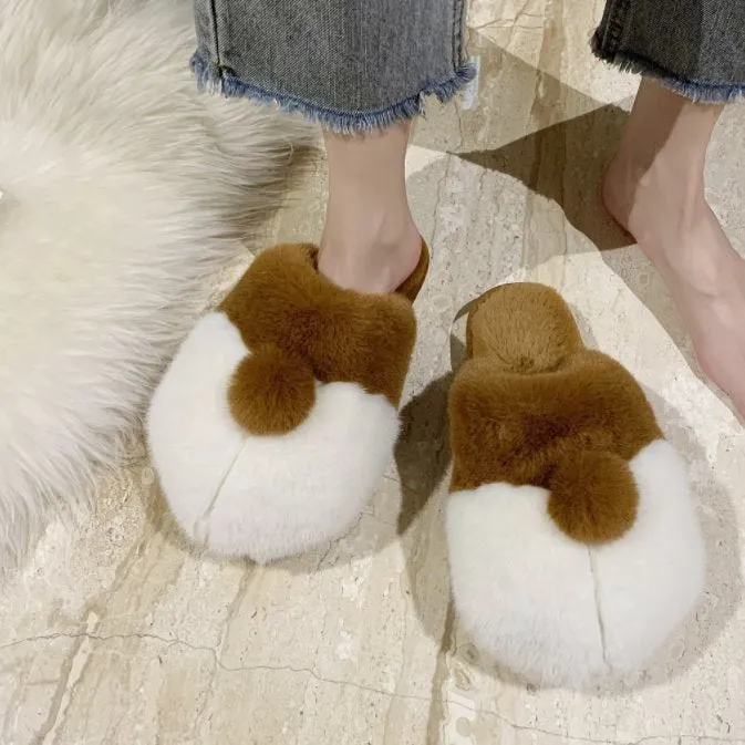 Fluffy Corgi Plush Slippers