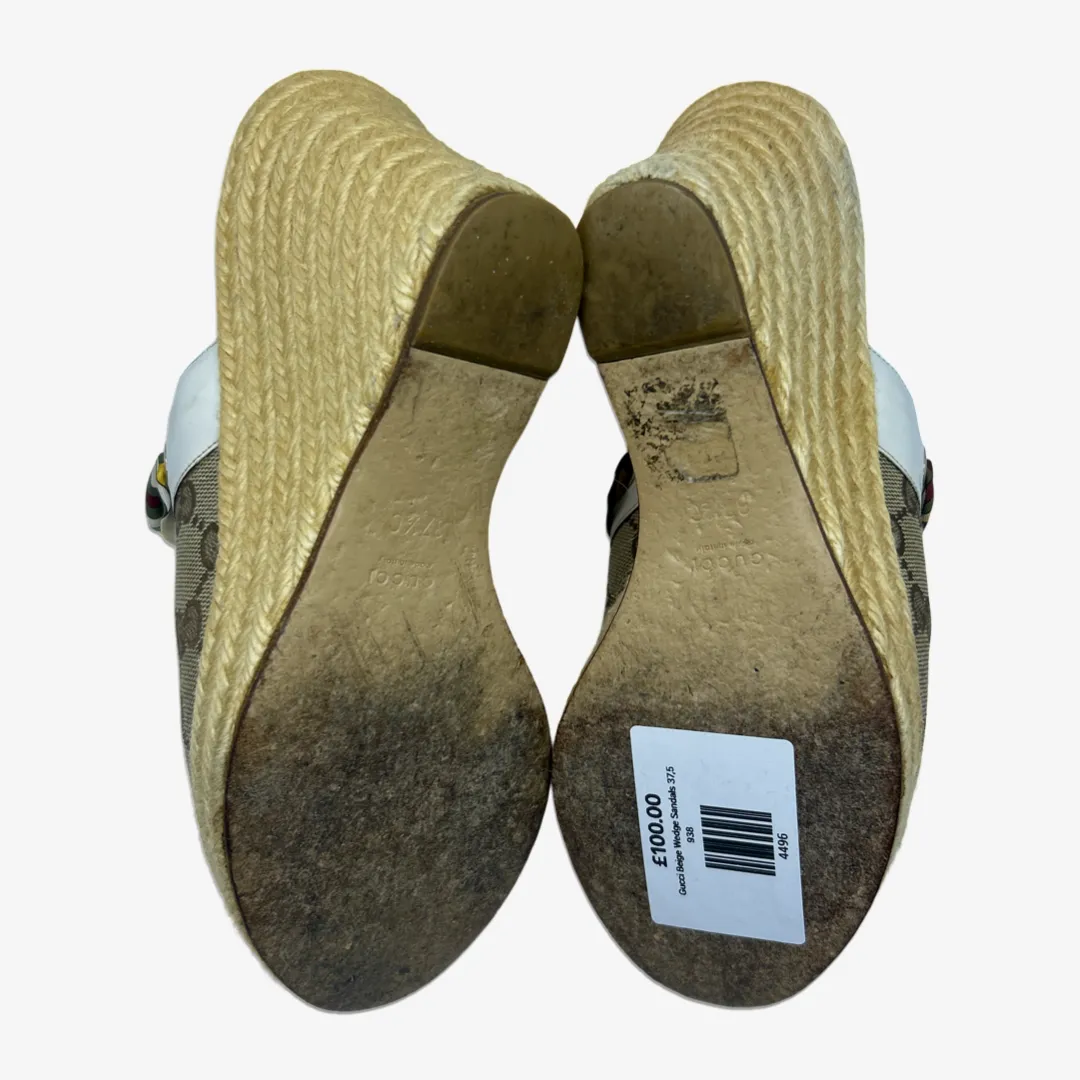 Gucci women's brown monogram raffia wedges