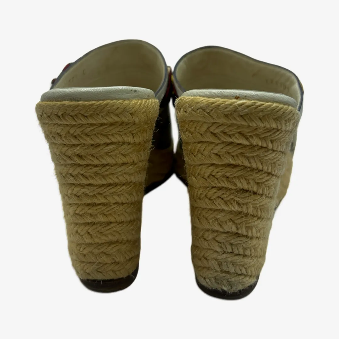 Gucci women's brown monogram raffia wedges
