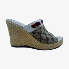 Gucci women's brown monogram raffia wedges