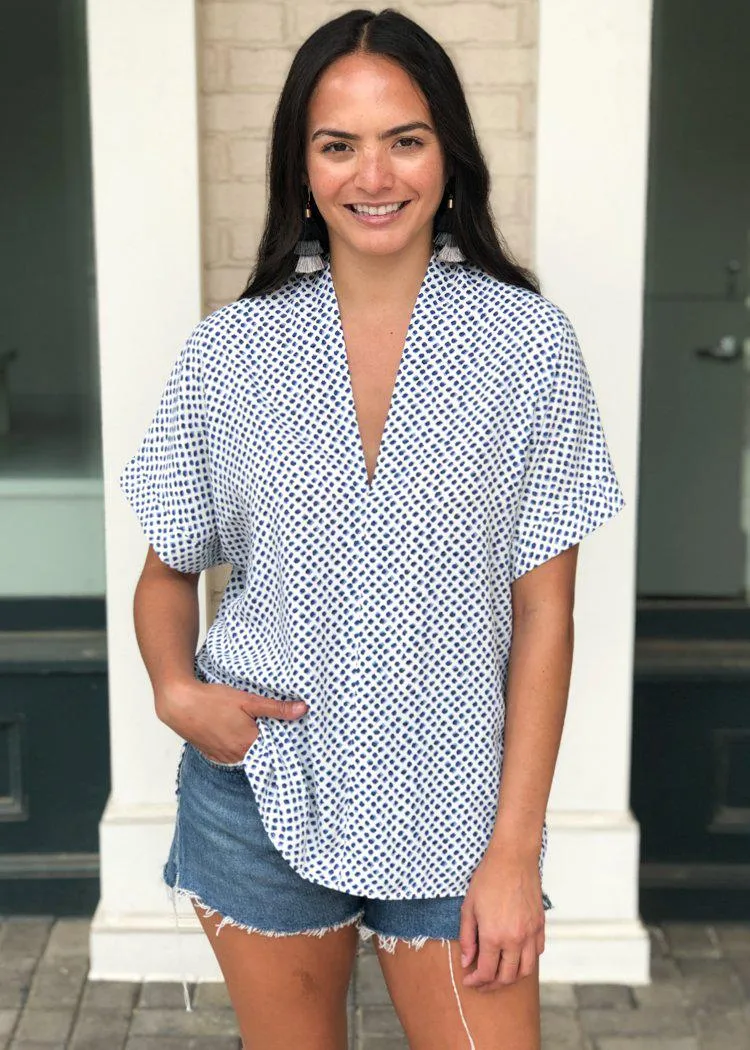 Karlie Milos Polka Dot Print V Neck Blouse - White
