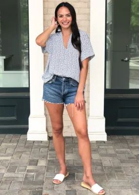 Karlie Milos Polka Dot Print V Neck Blouse - White