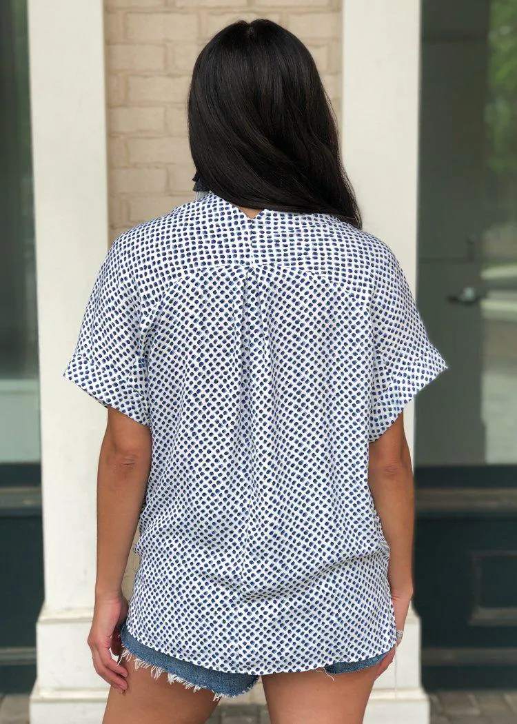 Karlie Milos Polka Dot Print V Neck Blouse - White