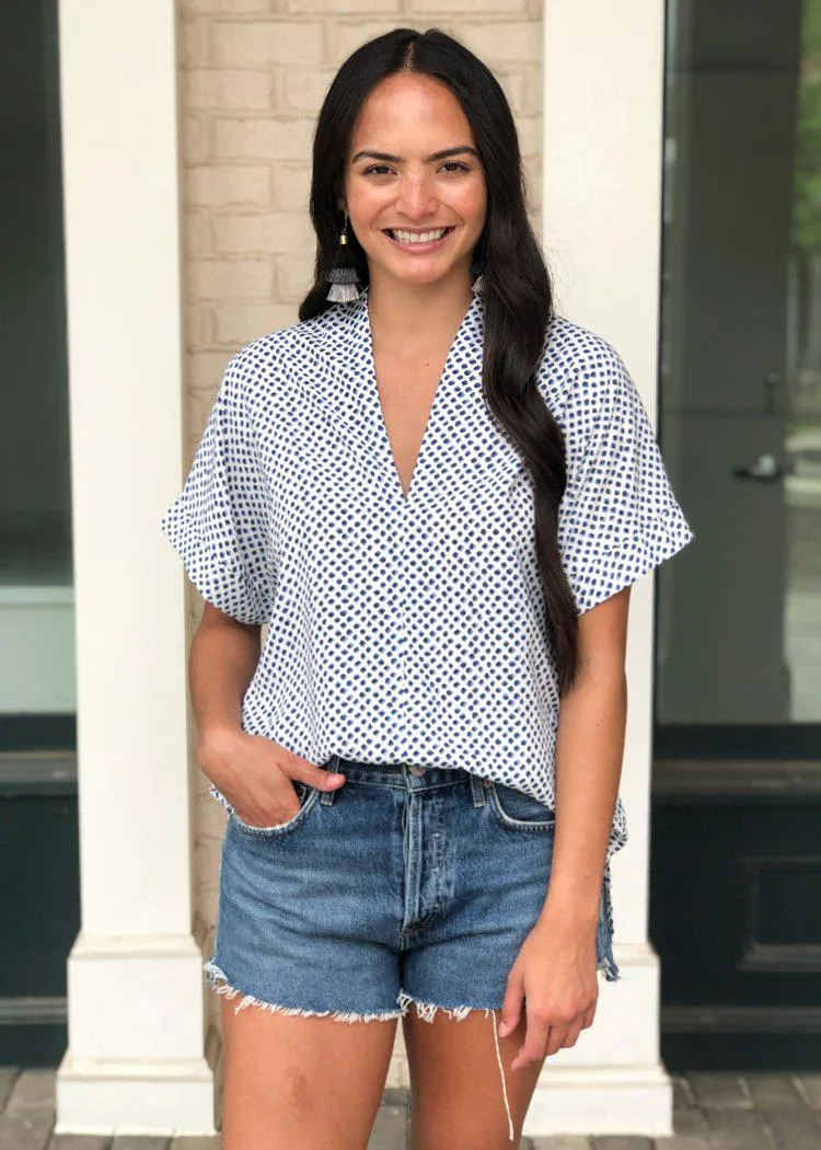 Karlie Milos Polka Dot Print V Neck Blouse - White