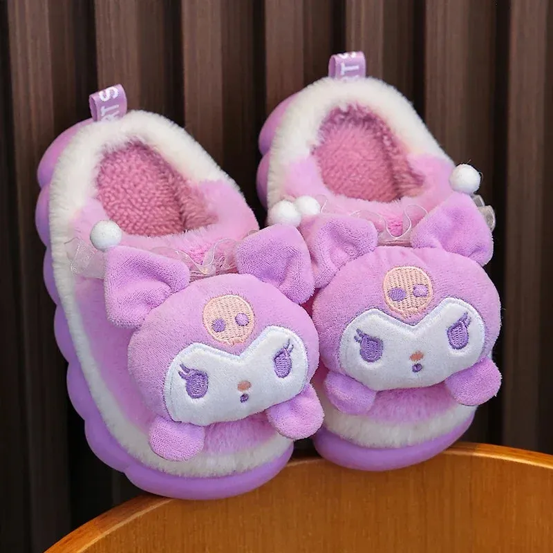 Kids' Winter Warm Fluffy Cartoon Slippers - Non-Slip Indoor Mules