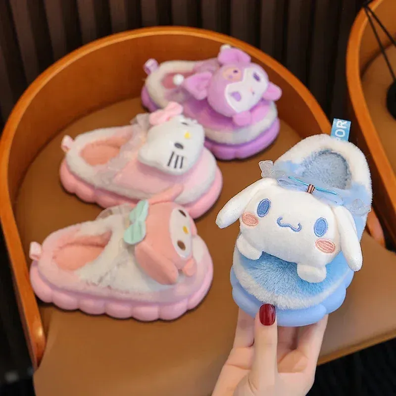 Kids' Winter Warm Fluffy Cartoon Slippers - Non-Slip Indoor Mules