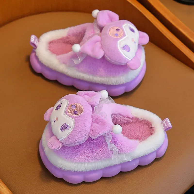 Kids' Winter Warm Fluffy Cartoon Slippers - Non-Slip Indoor Mules