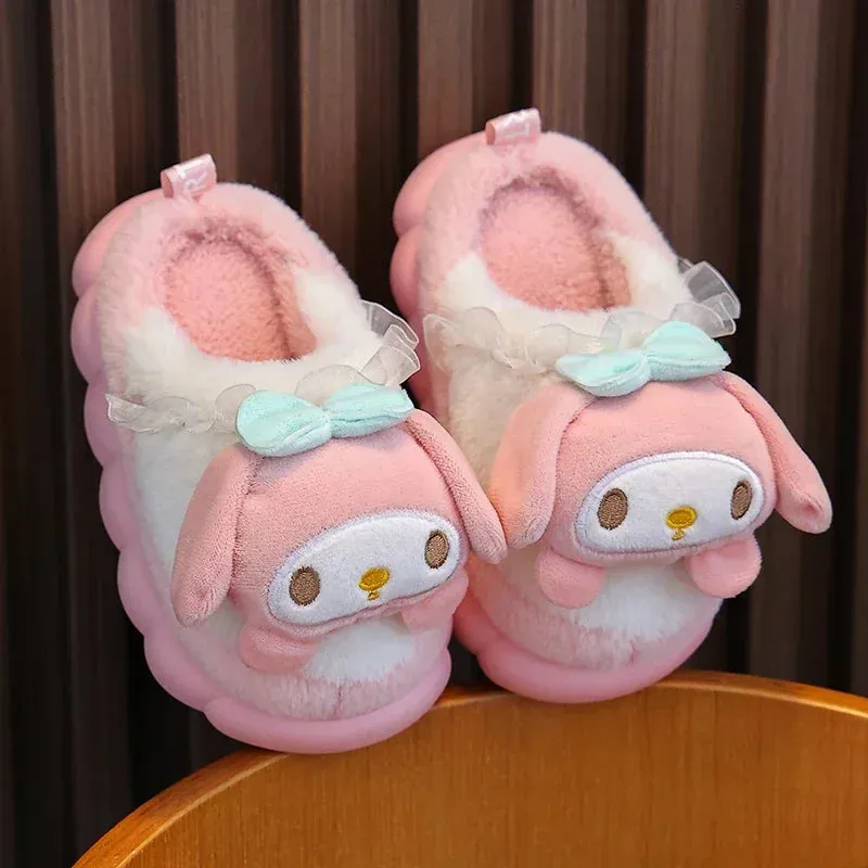 Kids' Winter Warm Fluffy Cartoon Slippers - Non-Slip Indoor Mules