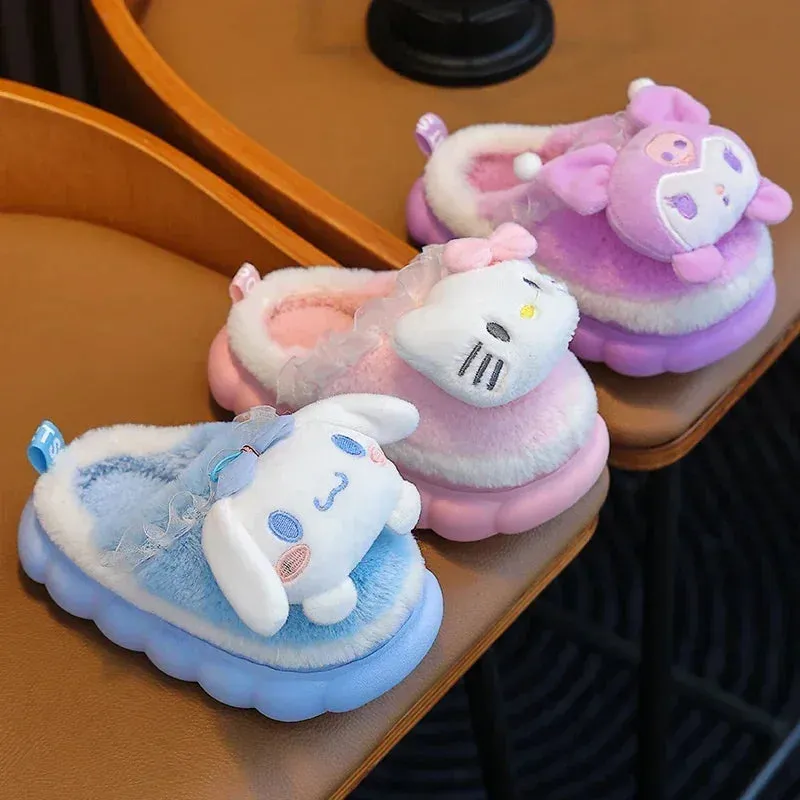 Kids' Winter Warm Fluffy Cartoon Slippers - Non-Slip Indoor Mules