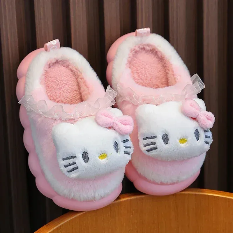 Kids' Winter Warm Fluffy Cartoon Slippers - Non-Slip Indoor Mules