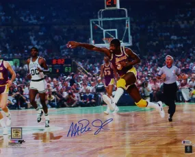 Lakers Magic Johnson Signed 16x20 Horizontal Jump Pass Photo BAS Witnessed