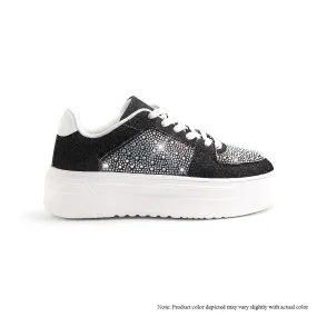 MARSEL-1 LACEUP RHINESTONE SNEAKERS - BLACK