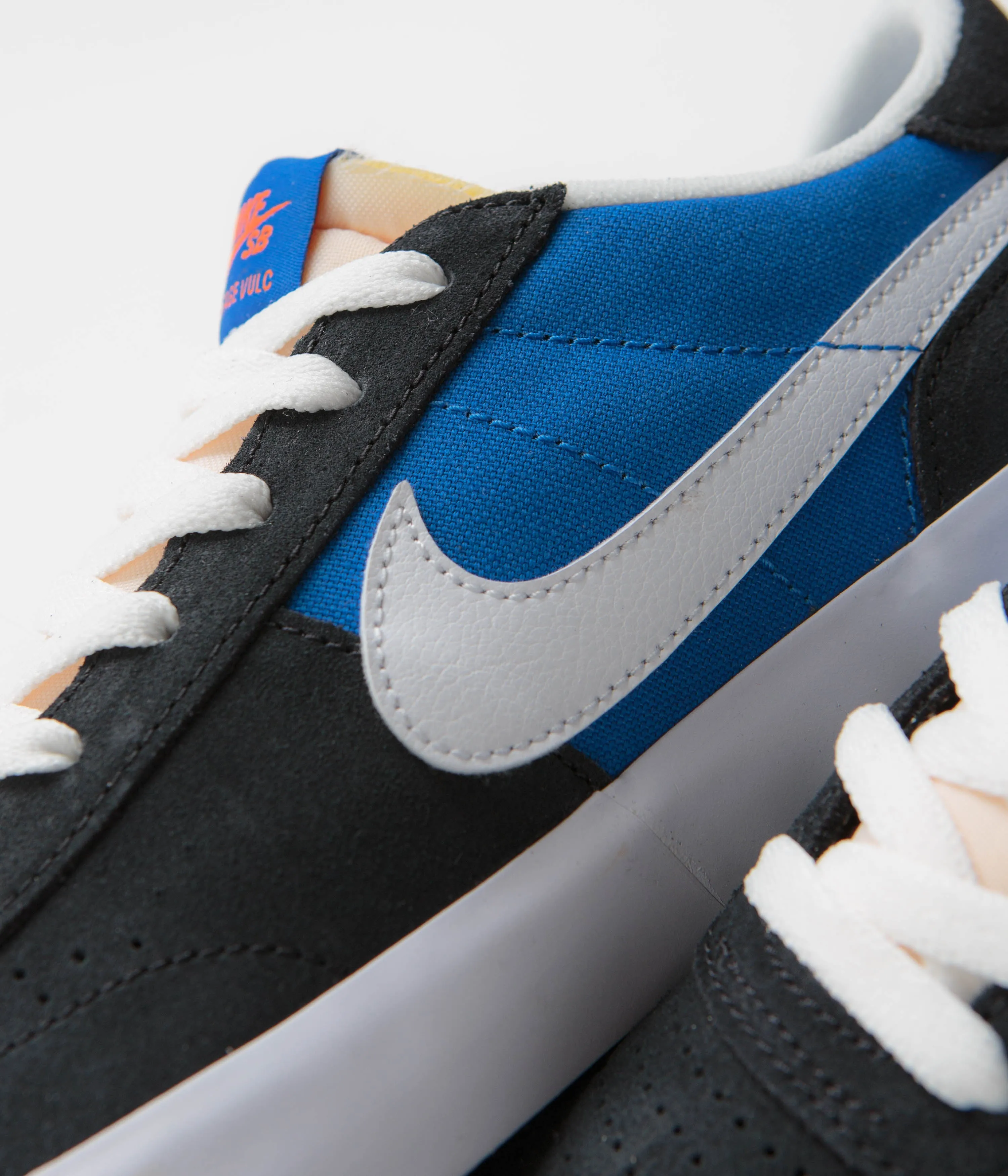 Nike SB Heritage Vulc Shoes - Black / White - Signal Blue - Safety Orange