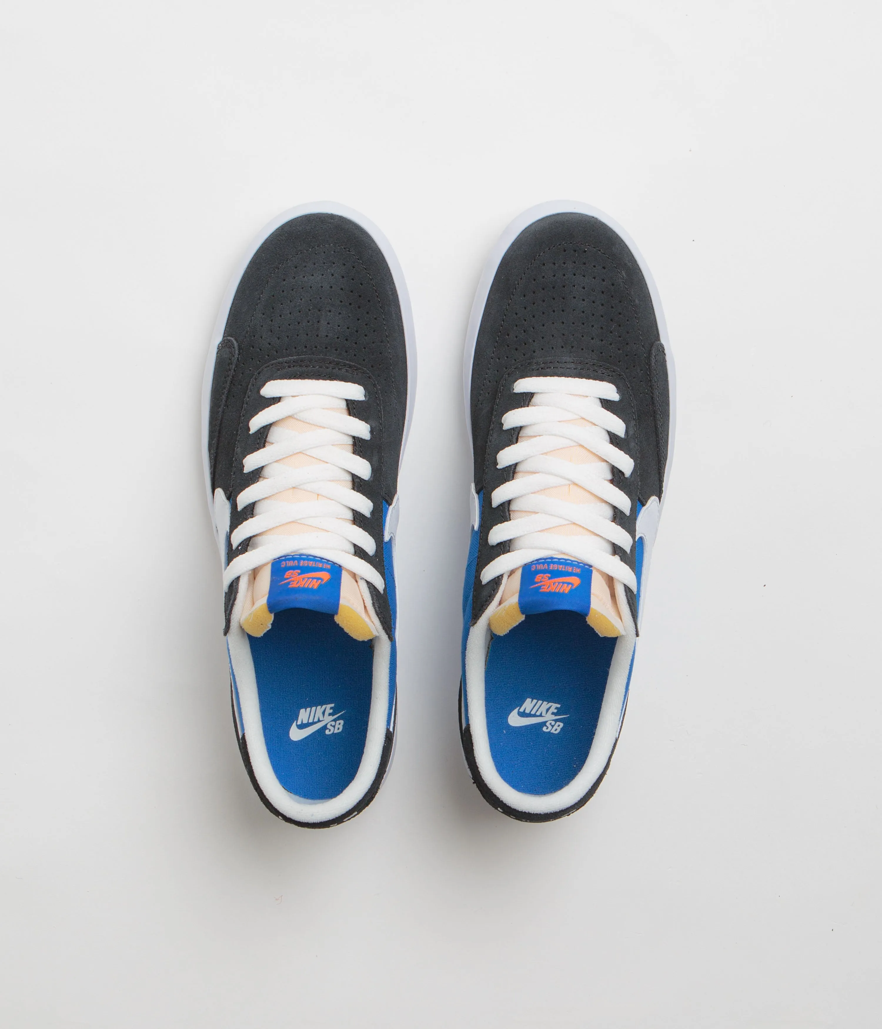 Nike SB Heritage Vulc Shoes - Black / White - Signal Blue - Safety Orange