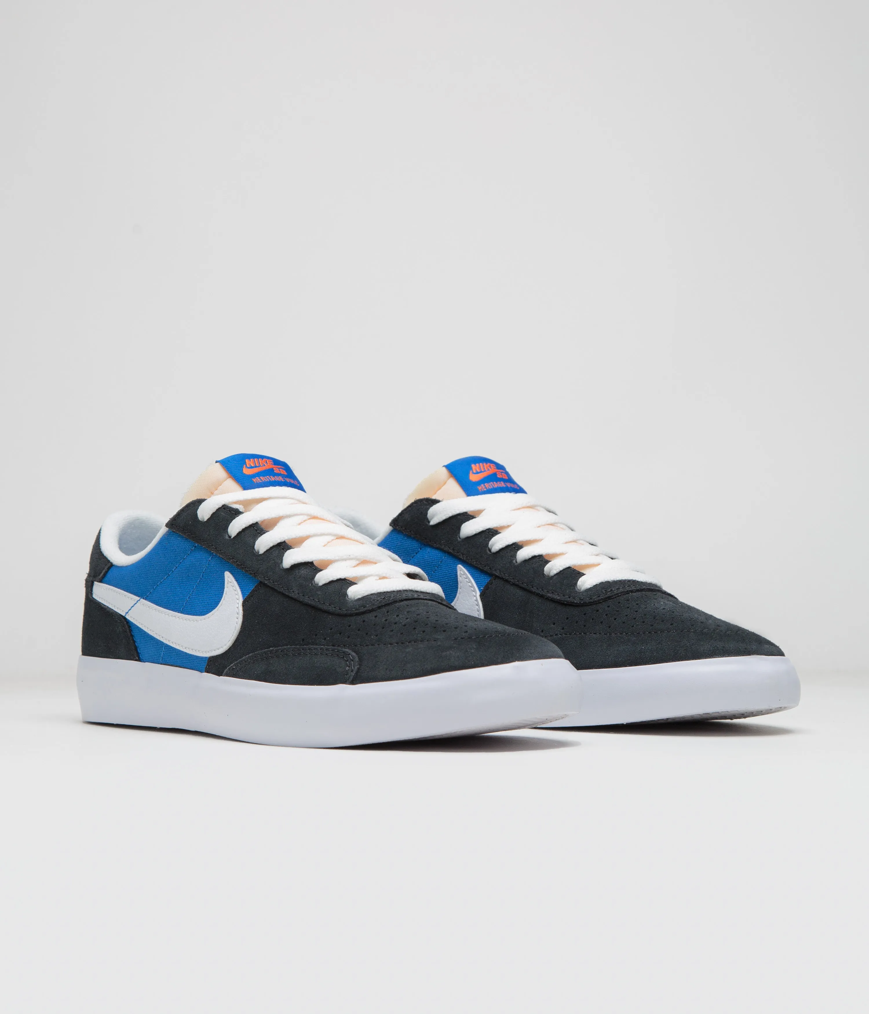 Nike SB Heritage Vulc Shoes - Black / White - Signal Blue - Safety Orange
