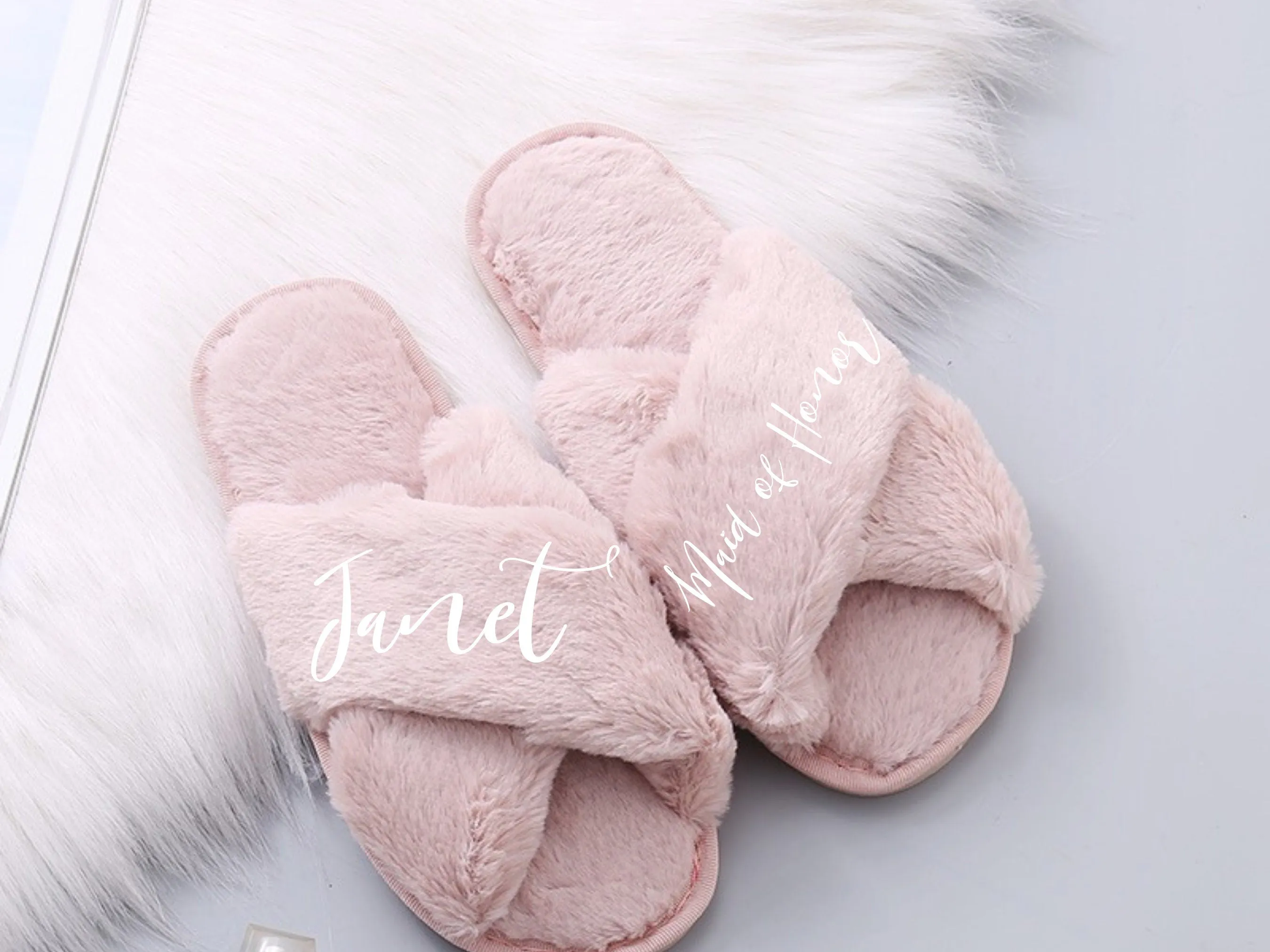 Personalized Bridal Slipper Bridesmaid Gifts ,Bridal Shower Wedding Bridesmaid Fluffy Bachelorette Fluffy Slippers