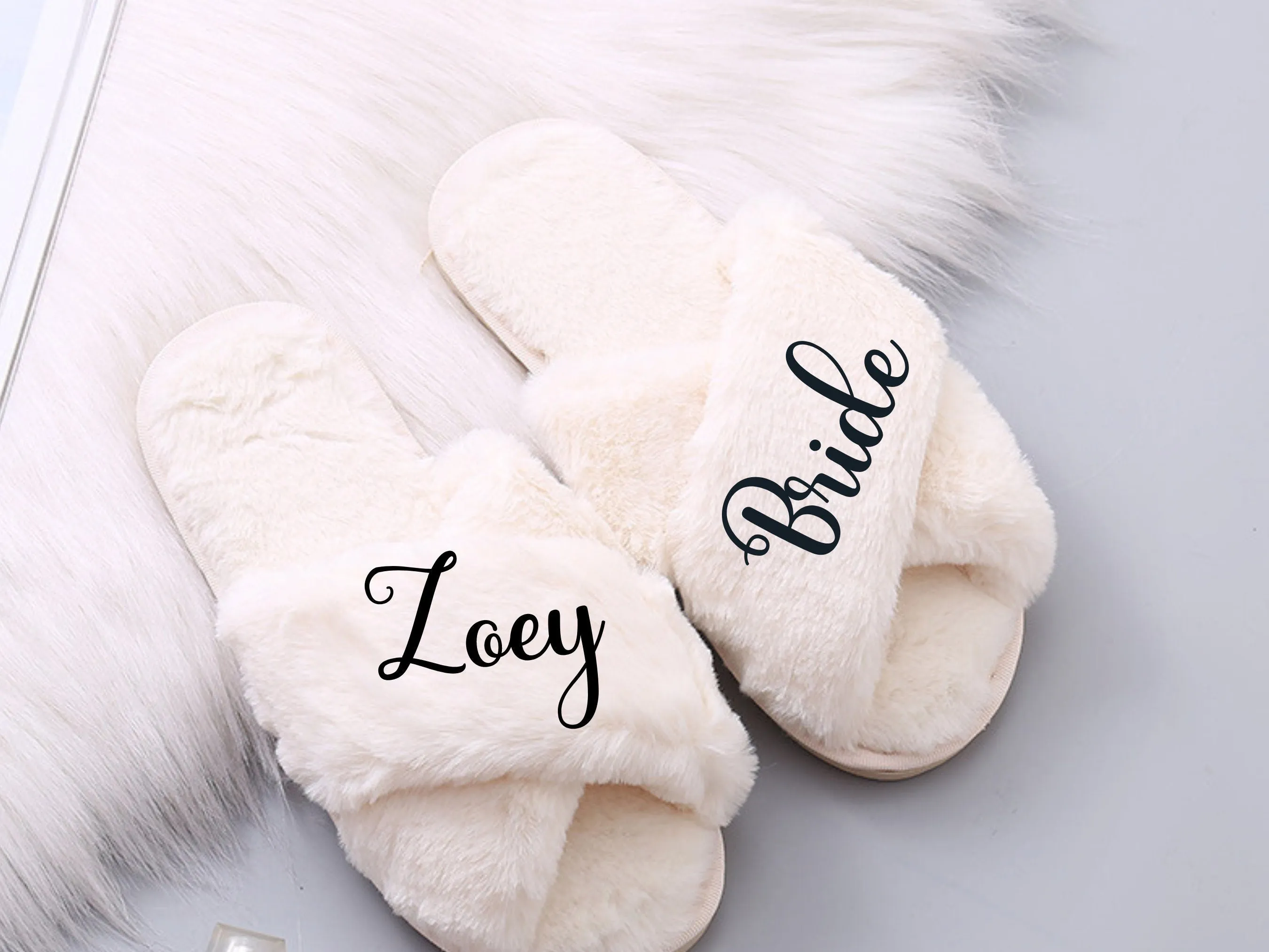 Personalized Bridal Slipper Bridesmaid Gifts ,Bridal Shower Wedding Bridesmaid Fluffy Bachelorette Fluffy Slippers