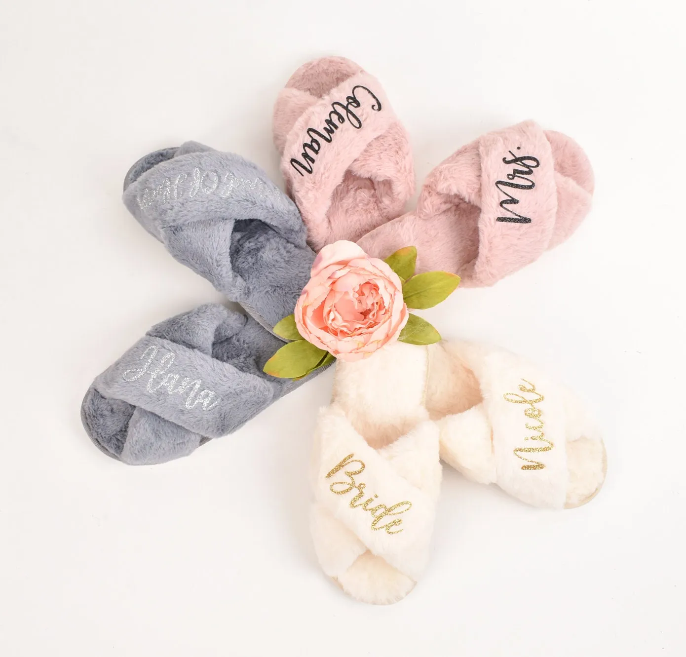 Personalized Bridal Slipper Bridesmaid Gifts Bridal Shower Wedding Bridesmaid Fluffy Bachelorette Hen Fluffy Slippers Mother gifts birthdays