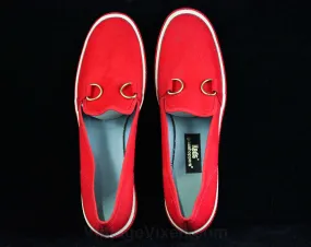 Size 10 Deck Shoes - Classic Casual 90s Red Slip On Narrow Shoe - Braided Jute - 1990s Keds Grasshoppers - 1991 Preppy Deadstock - 10N