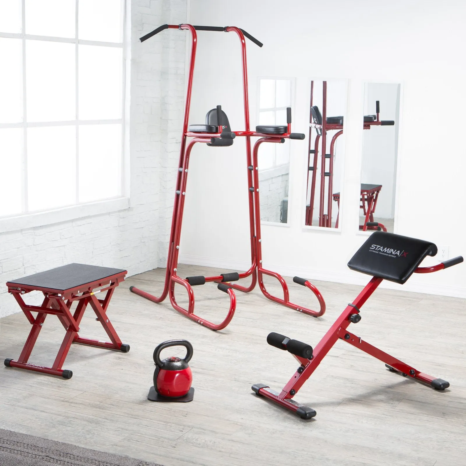 Stamina X Power Tower, Pull Up and Dip Stand, Red