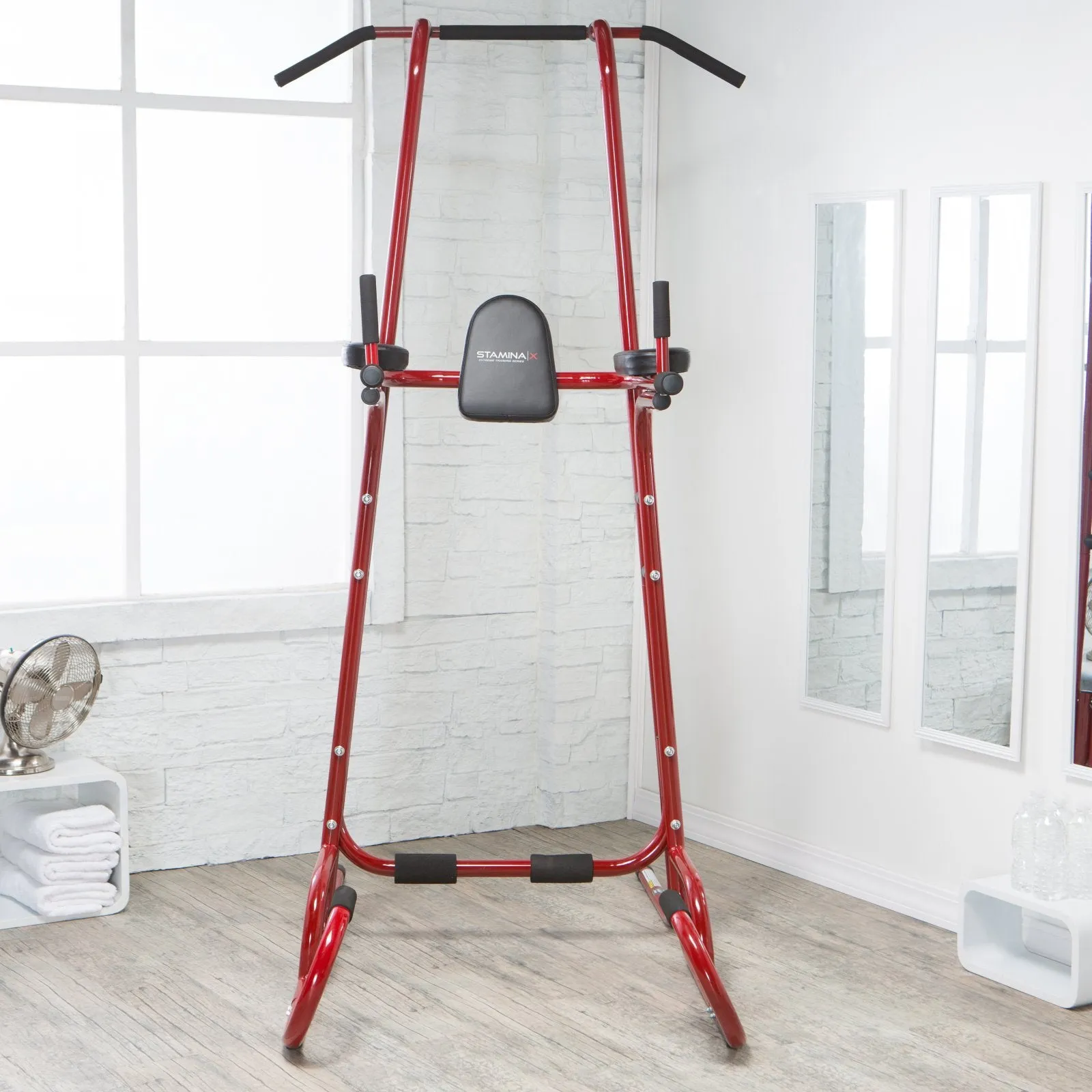 Stamina X Power Tower, Pull Up and Dip Stand, Red