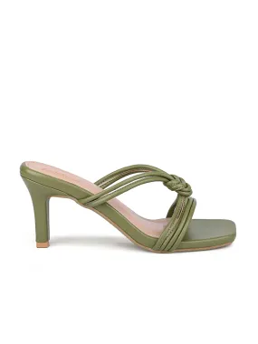 Women's Green Stilleto Heel Cross Knot Mule Sandals