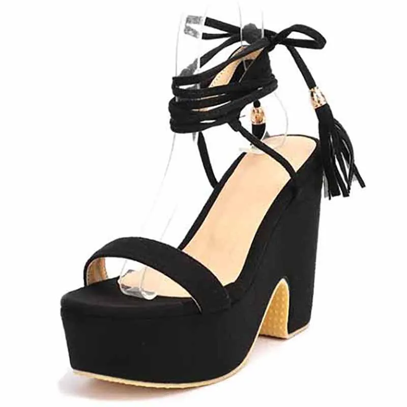 Women's Shoes Platform Heels Sandals Suede Lace Up Block Heels