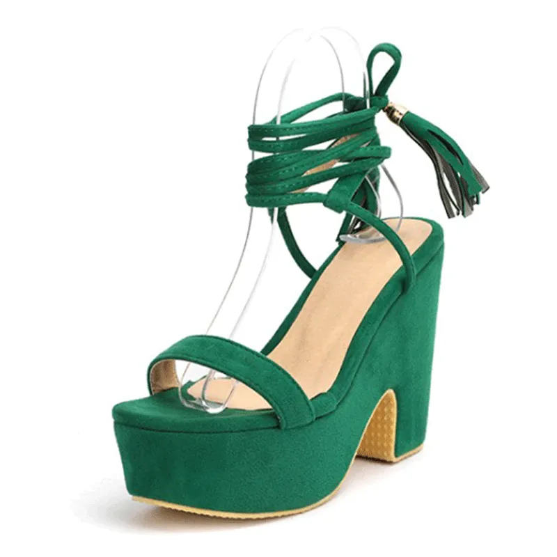Women's Shoes Platform Heels Sandals Suede Lace Up Block Heels